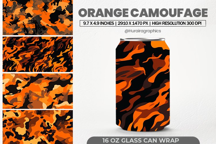 Orange Camoufage Glass Can Wrap,16 Oz Tumbler Sublimation