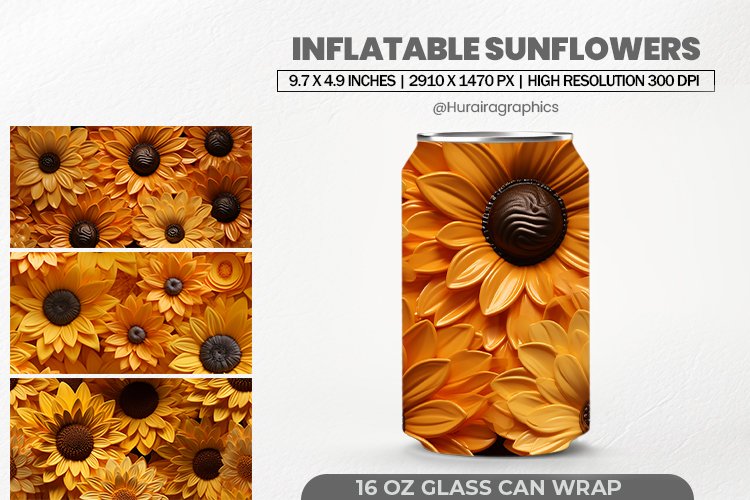 Inflatable Sunflower Glass Can Wrap,16Oz Tumbler Sublimation