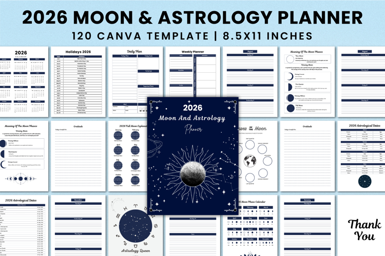 2026 Moon & Astrology Planner KDP Interior Canva templates