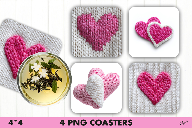  Crochet Pink Heart Coaster Sublimation PNG