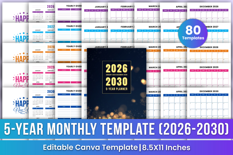 5-Year Monthly Planner 2026 - 2030