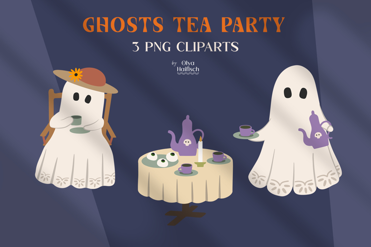 Cute Ghosts Clipart. Spooky Halloween Tea Party PNG