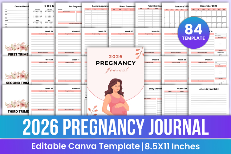 2026 Pregnancy Journal Canva Template