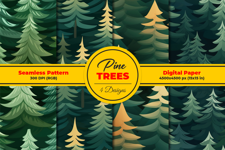Pine Trees Seamless Patterns Background