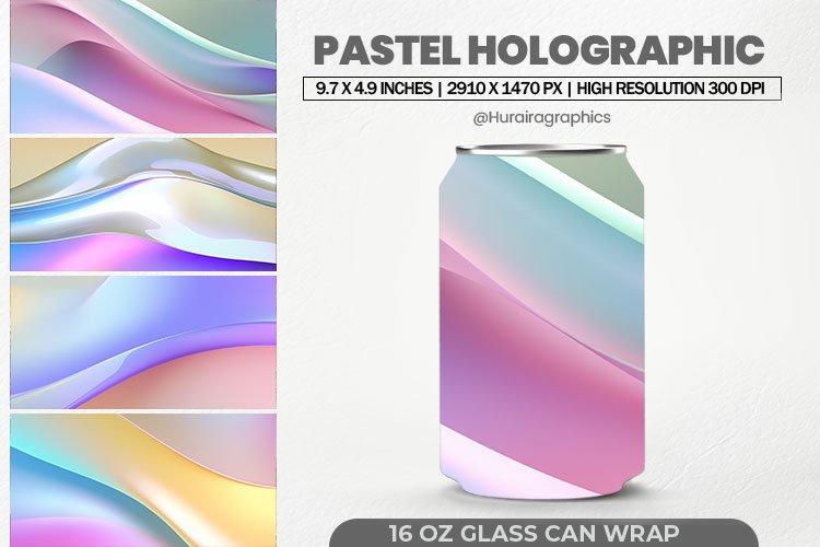 Pastel Holographic Glass Can Wrap,16 Oz Tumbler Sublimation