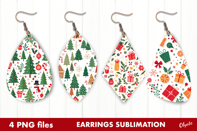 Christmas Earring Sublimation. Xmas Earring PNG