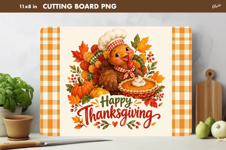 Thanksgiving Day Kitchen Sublimation. Cutting Board