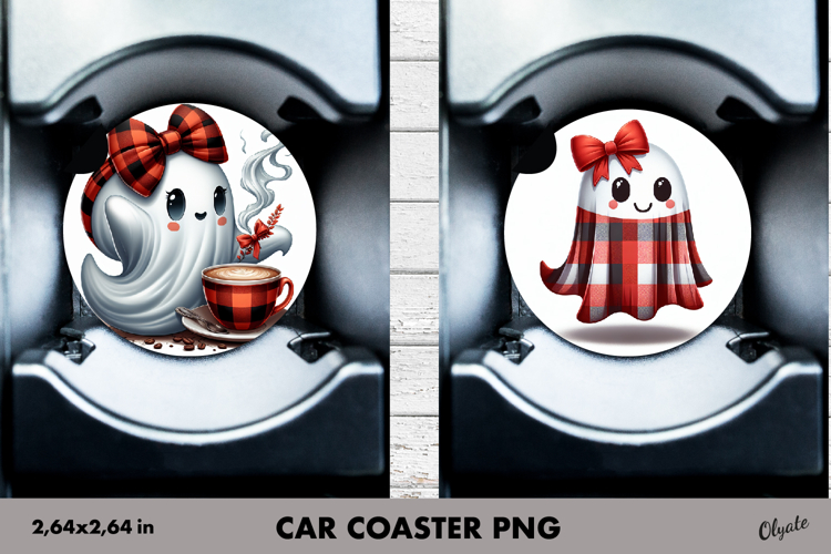 Cute Ghost Car Coaster PNG. Halloween Car Coaster PNG