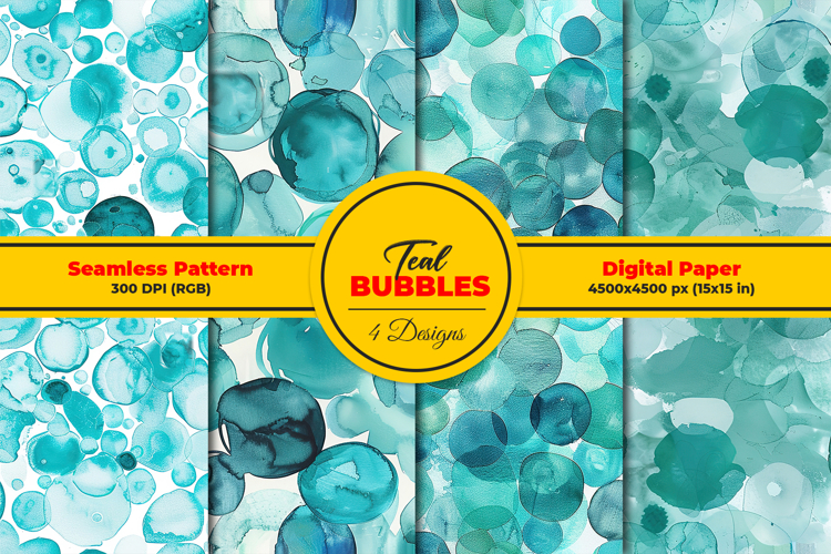 Teal Bubbles Seamless Pattern and Digital Paper Background