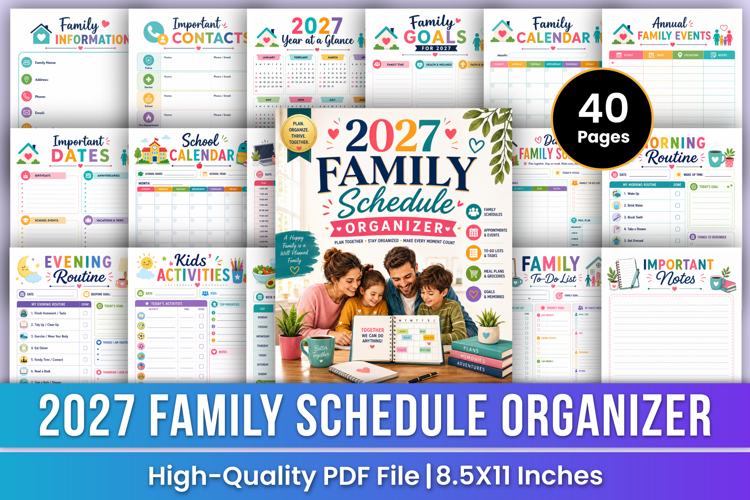 2027 Family Schedule Organizer | Family Calendar, Routines