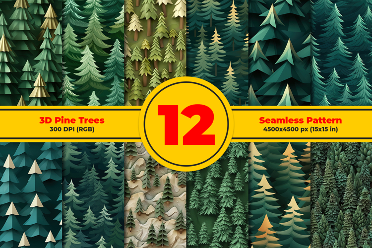 3D Pine Trees Seamless Patterns Background