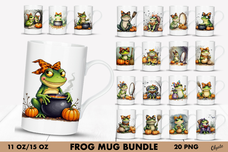 Frog Mug Sublimation Bundle. Halloween Mug Wrap PNG