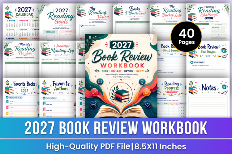 2027 Book Review Workbook | Reading Journal, Book Tracker