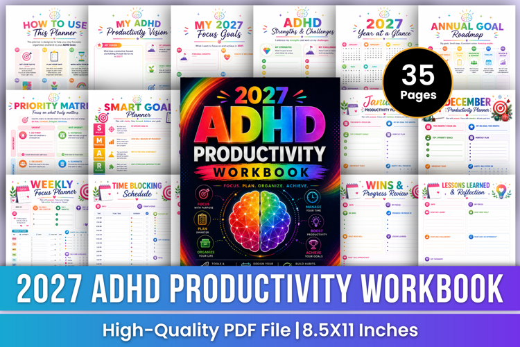 2027 ADHD Productivity Workbook | Focus & Time Management