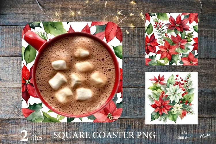 Christmas Coaster PNG. Poinsettia Coaster PNG