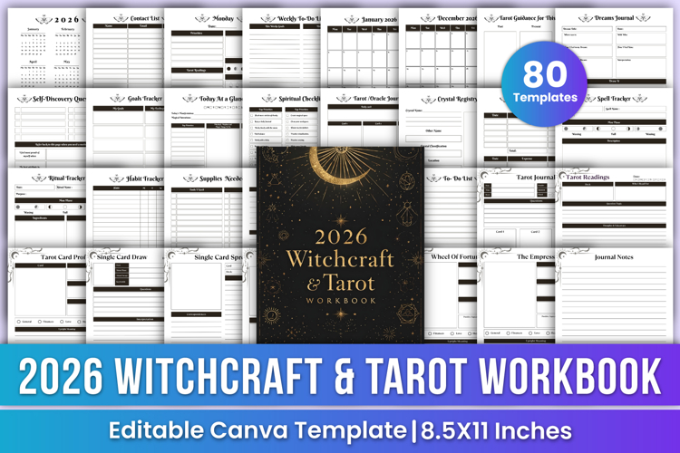 2026 Witchcraft & Tarot Workbook Canva Kdp Templates