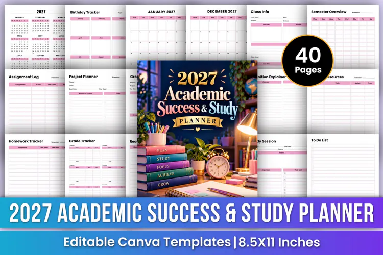 2027 Academic Success & Study Planner | Student Organizer