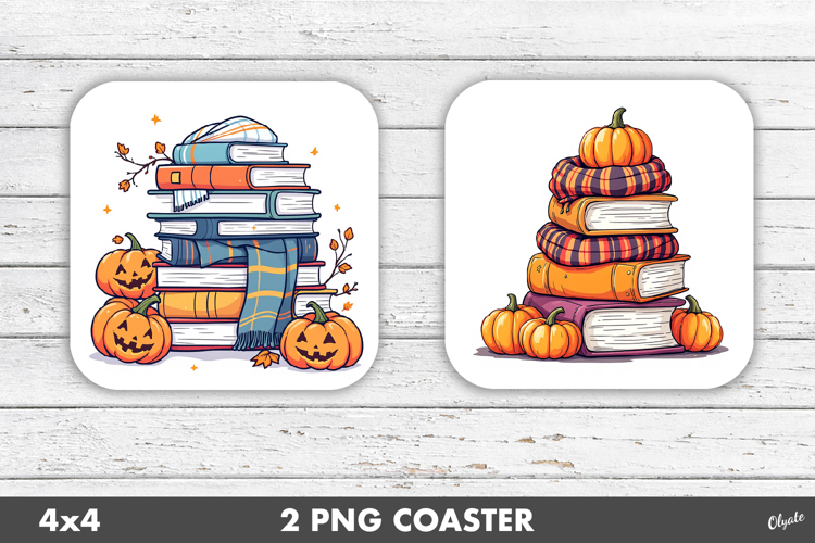 Book Coaster PNG, Cozy Fall Sublimation PNG
