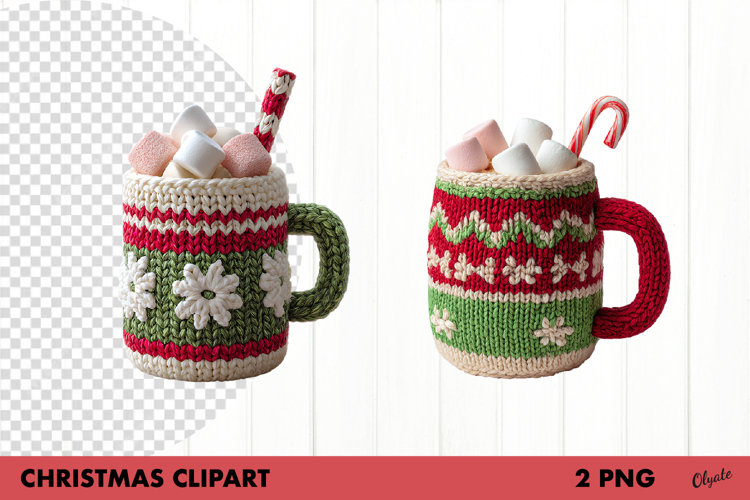 Crochet Christmas Coffee Clipart, Cup of Coffee PNG