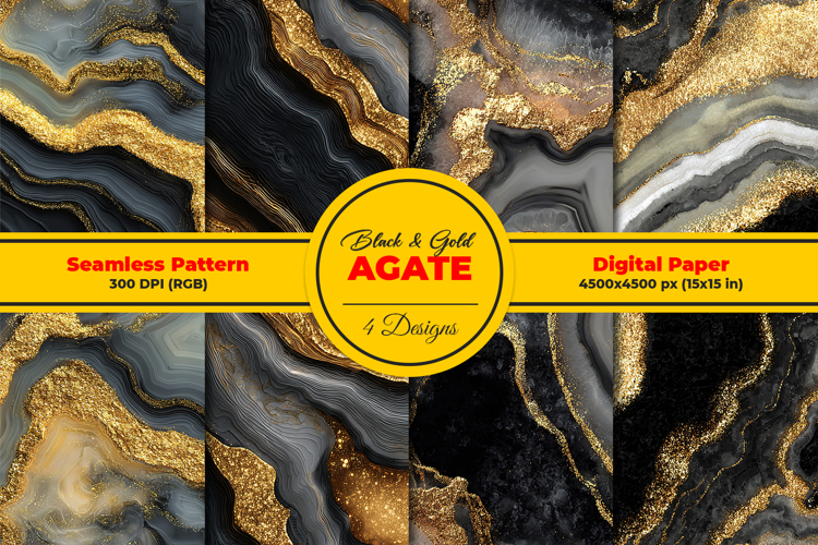 Black and Gold Agate Seamless Pattern and Digital paper