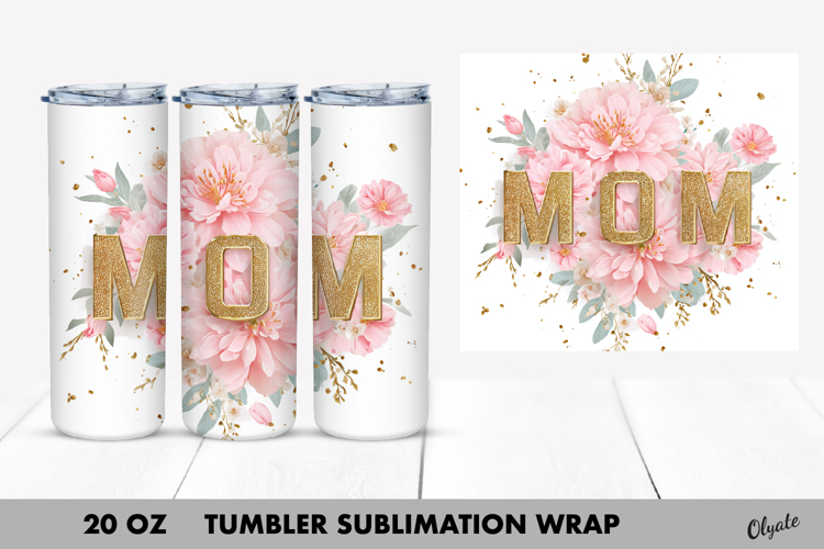Golden Mom Flower Tumbler Wrap PNG, 20 OZ Tumbler