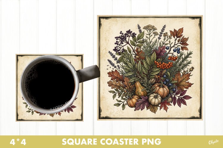 Vintage Botanical Autumn Coaster Sublimation example image 1
