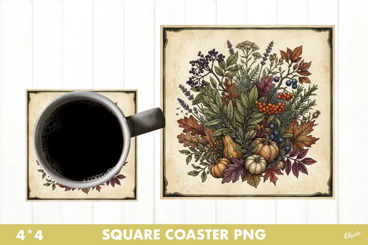 Vintage Botanical Autumn Coaster Sublimation