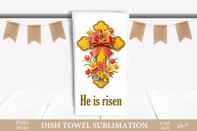 Easter Dish Towel Sublimation, Cross, Religious PNG