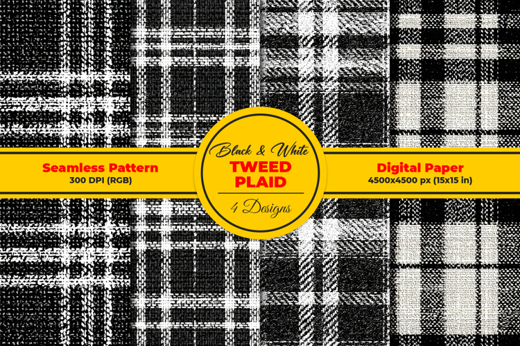 Black and White Tweed Plaid Seamless Pattern