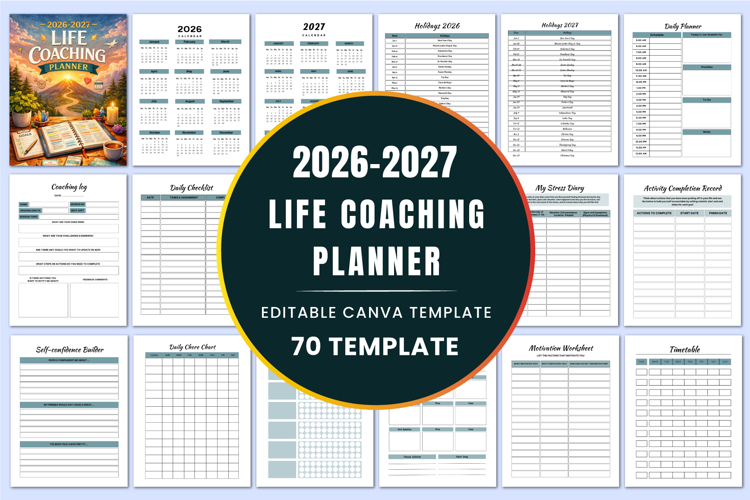 2026 - 2027 Life Coaching Planner Canva Templates