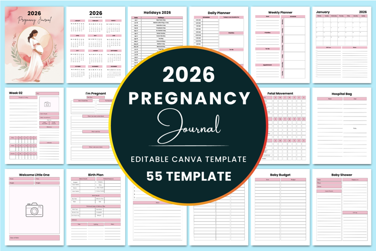 2026 Pregnancy Journal For Canva KDP Interior