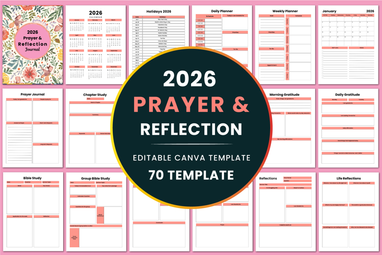 2026 Prayer   Reflection Journal Canva templates