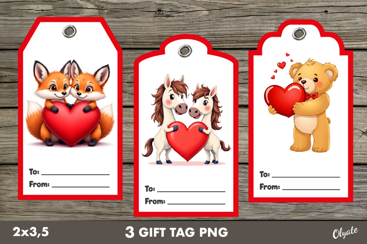 Valentine Gift Tag PNG. Cute Animal Labels PNG