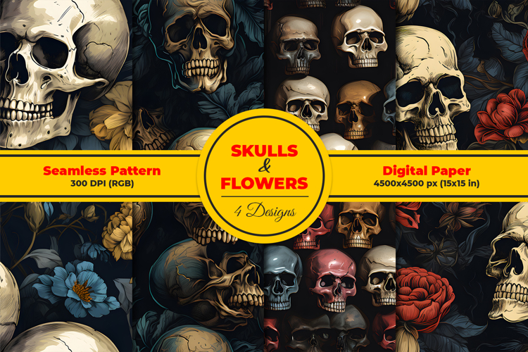 Tropical Leaves & Skull Seamless Pattern Design