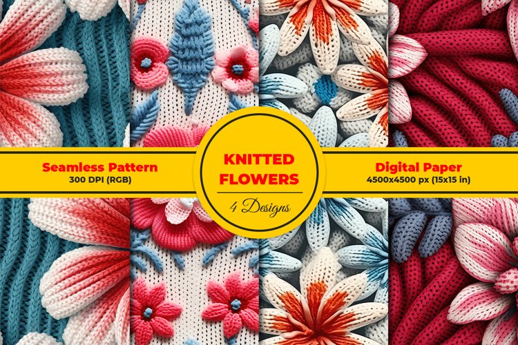 Knitted Flowers Seamless Pattern and Digital Paper example image 1