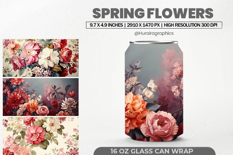 Spring Flowers Glass Can Wrap,16 Oz Tumbler Sublimation
