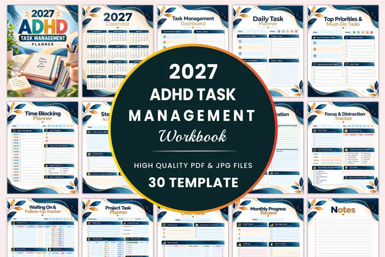 2027 ADHD Task Management Planner Kdp interiors