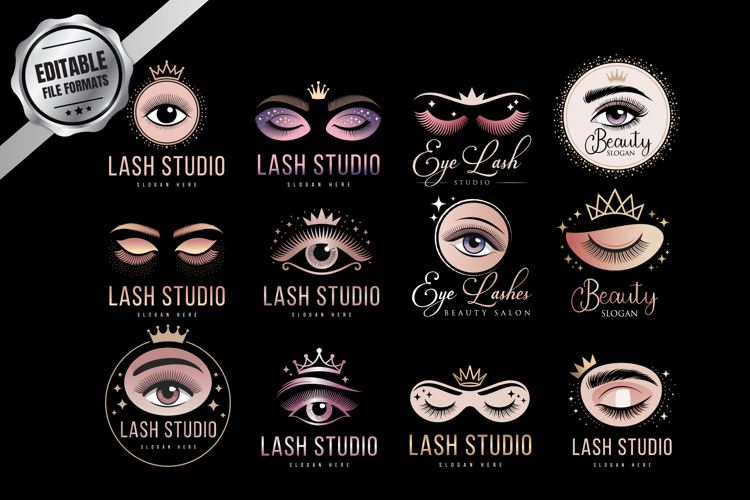 12 Feminine Eye Lash Logo Bundle