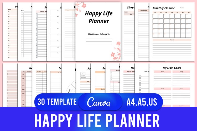 Editable Happy Life Planner Canva Interior