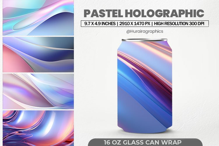 Pastel Holographic Glass Can Wrap,16 Oz Tumbler Sublimation