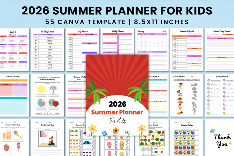 2026 Summer Planner For Kids Canva templates example image 1