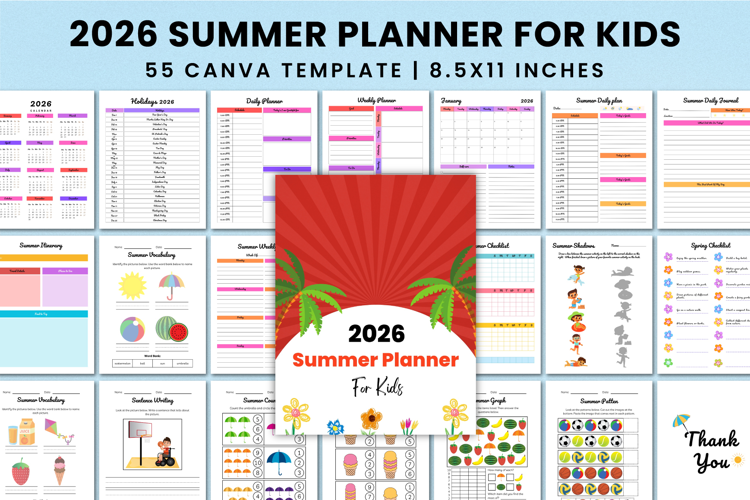 2026 Summer Planner For Kids Canva templates