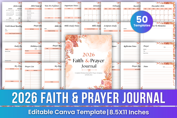 2026 Faith & Prayer Journal Canva Templtes