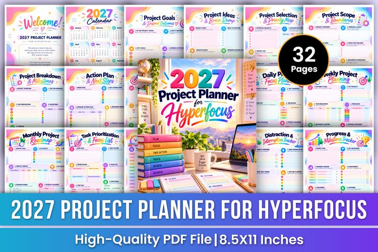 2027 Project Planner for Hyperfocus | Focus, Productivity example image 1