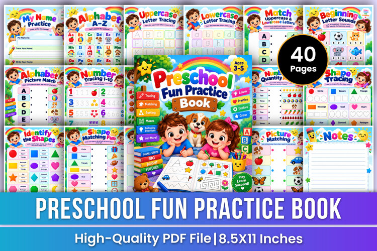 Preschool Fun Practice Book | Tracing, Letters, Numbers example image 1