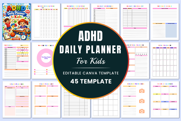 ADHD Daily Planner for Kids Canva templates
