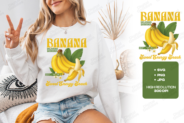 Banana Sweet Energy Snack SVG Fresh Fruit Sublimation File