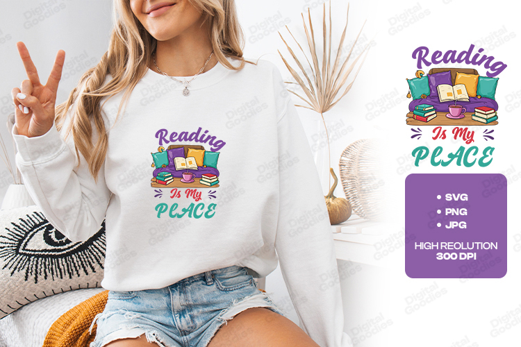 Reading Is My Place Cozy Book Lover Reading Shirt Design