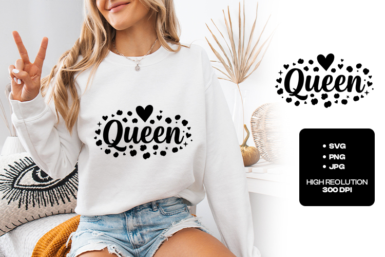 Queen SVG - Trendy Cow Print Pattern Western Heart Design