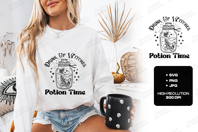 Drink Up Witches SVG - Potion Time Jar Halloween Cut File
